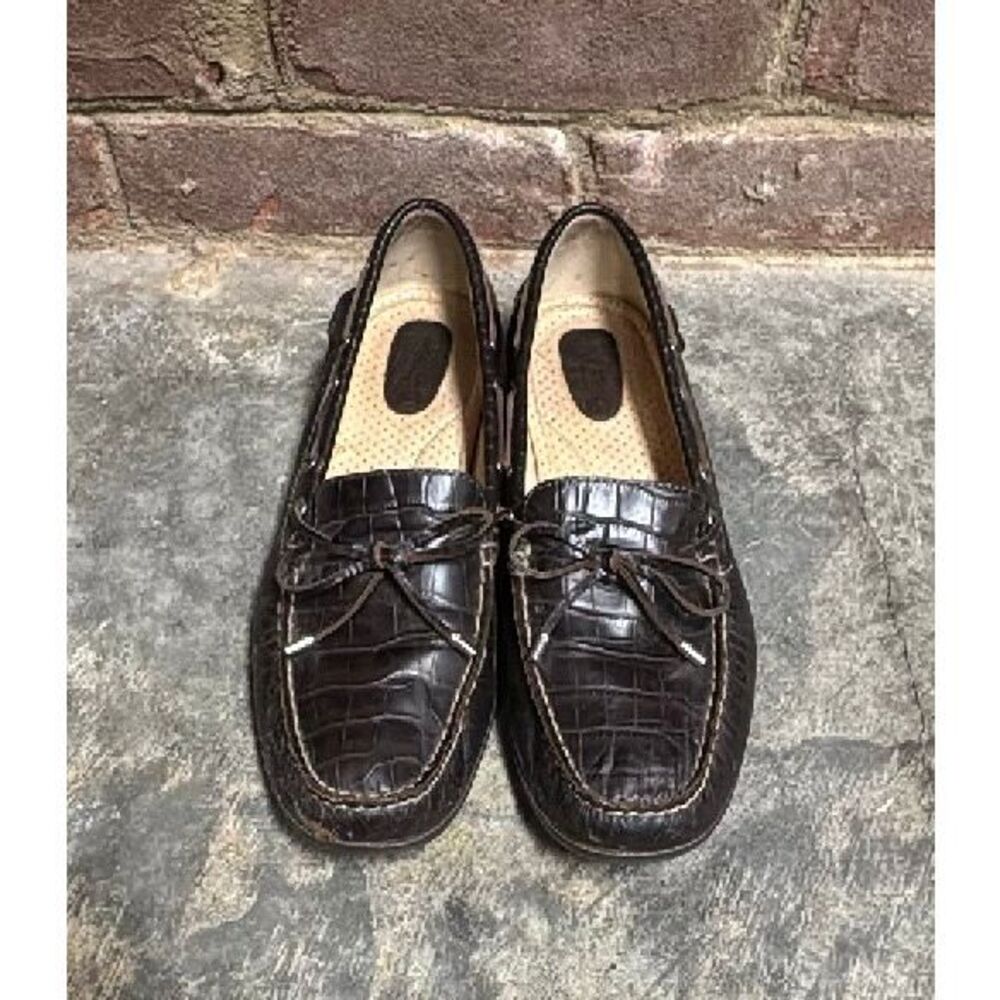 Sperry Top Sider Women’s Browm Embossed Leather Slip On Loafer Sz 9 - Picture 2 of 11